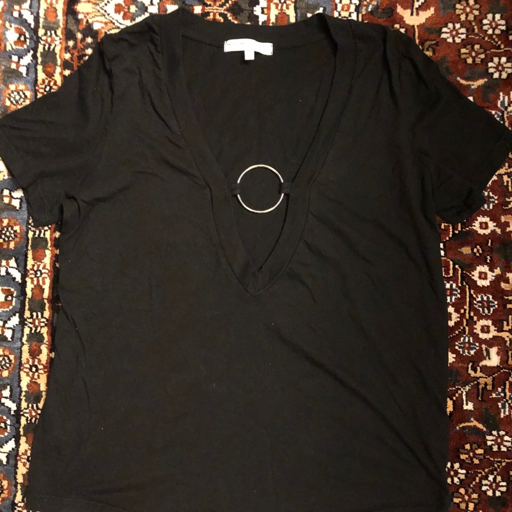 urban outfitters v neck top with silver ring